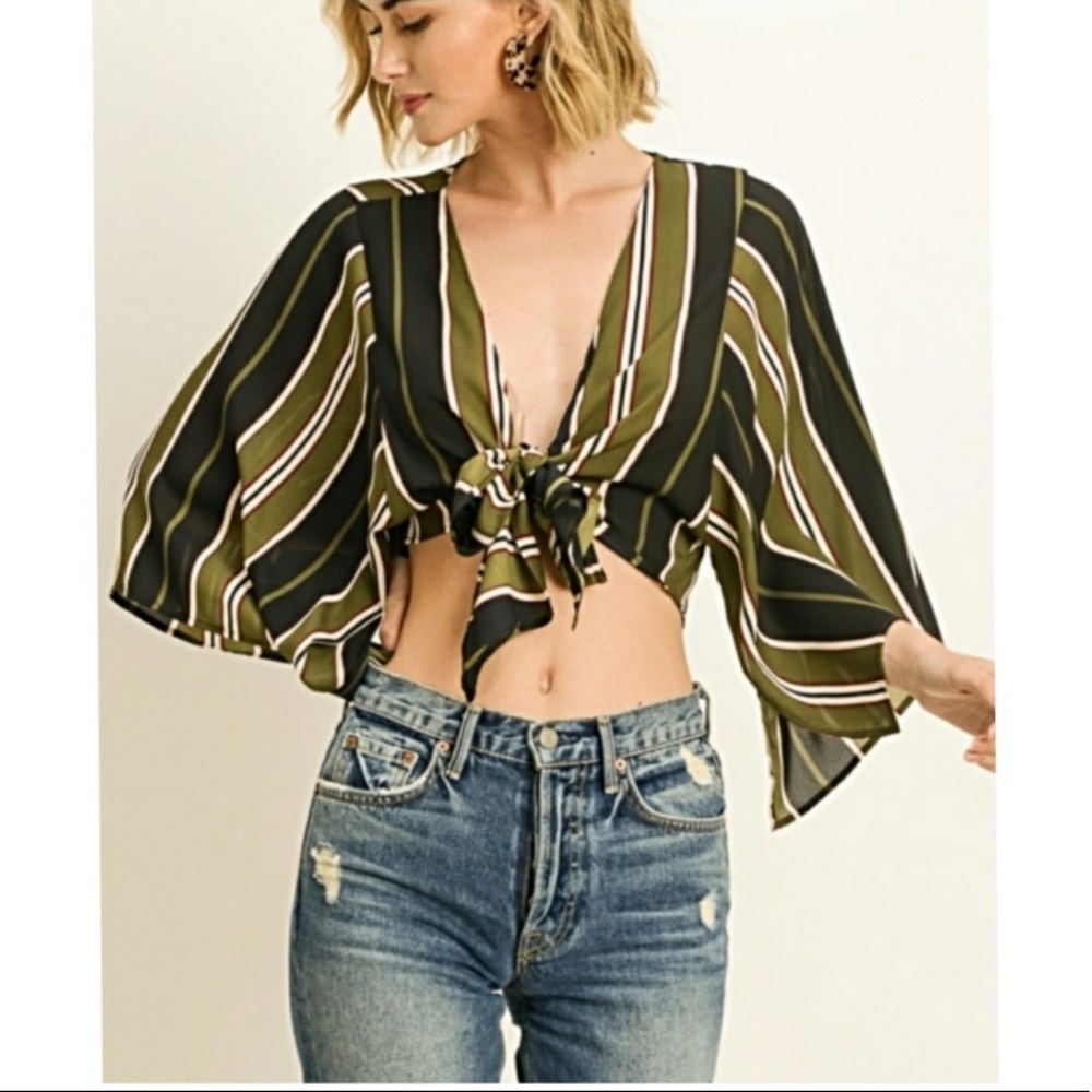 Olive Black Striped Top